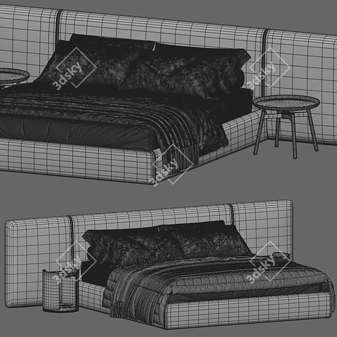 Suite Double Bed with Long Headboard 3D model image 7