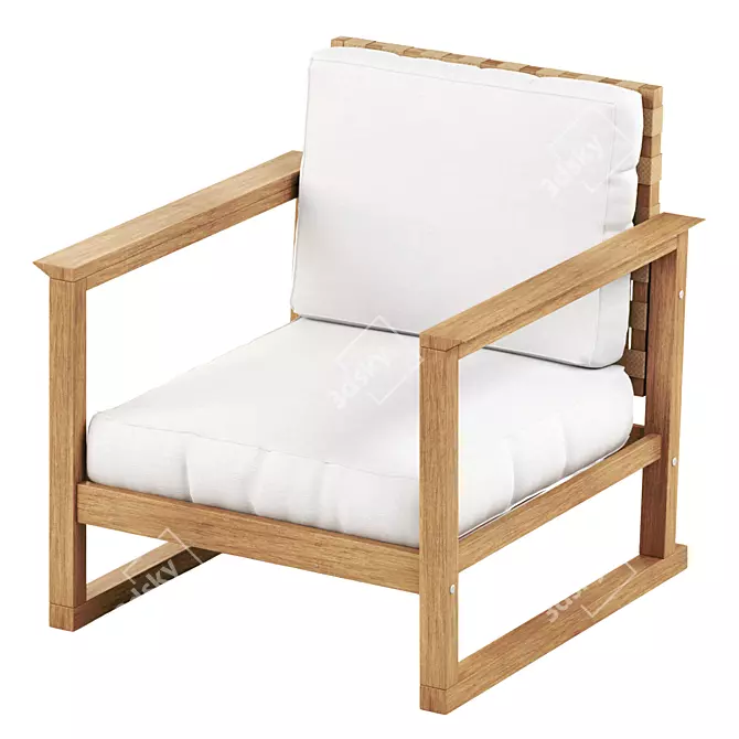 Outdoor Eucalyptus Armchair with Cushions 3D model image 4