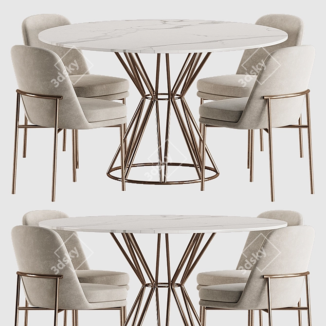 Contemporary Dining Set Glass Metal 3D model image 1