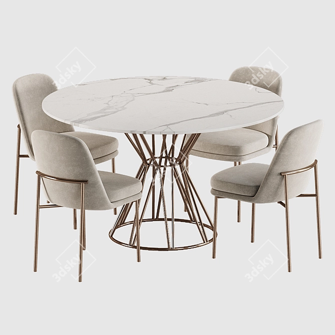 Contemporary Dining Set Glass Metal 3D model image 2