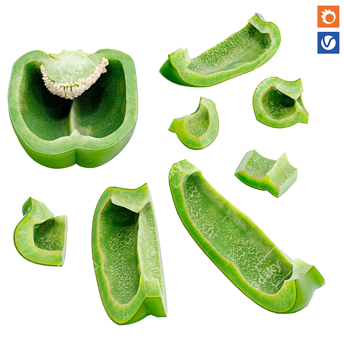 Texture-Ready Pepper Cut Set 3D model image 1