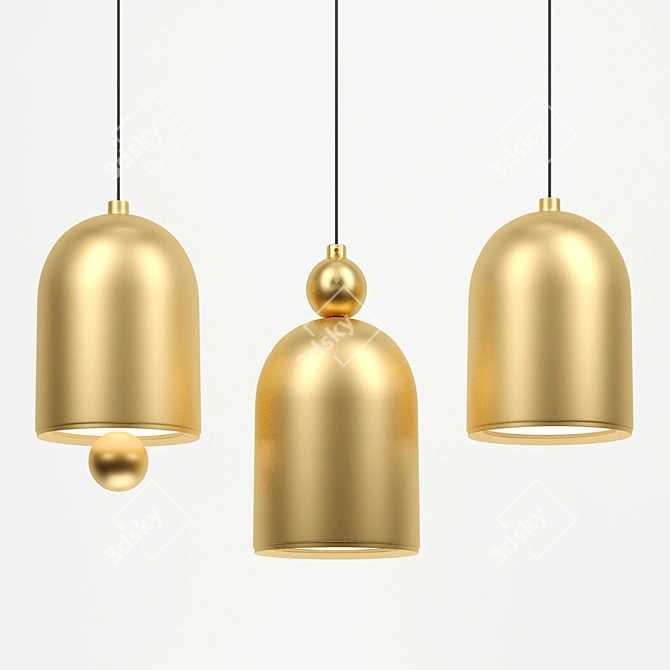 Elegant Gold Bell Pendant Lamp 3D model image 1