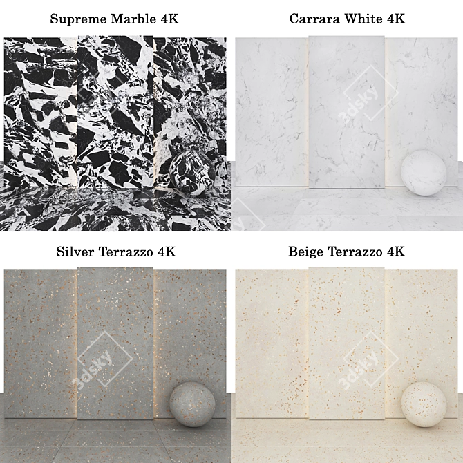 Glossy Marble Texture Collection 3D model image 2