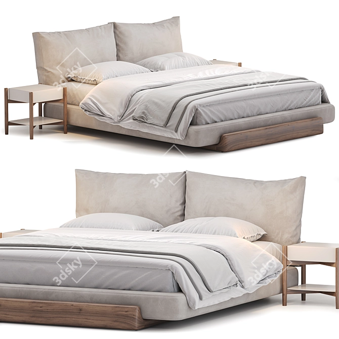 Sospiri Bed: Elegant Wood & Upholstery 3D model image 22