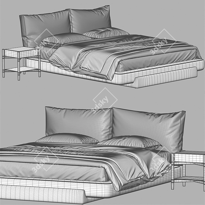 Sospiri Bed: Elegant Wood & Upholstery 3D model image 1