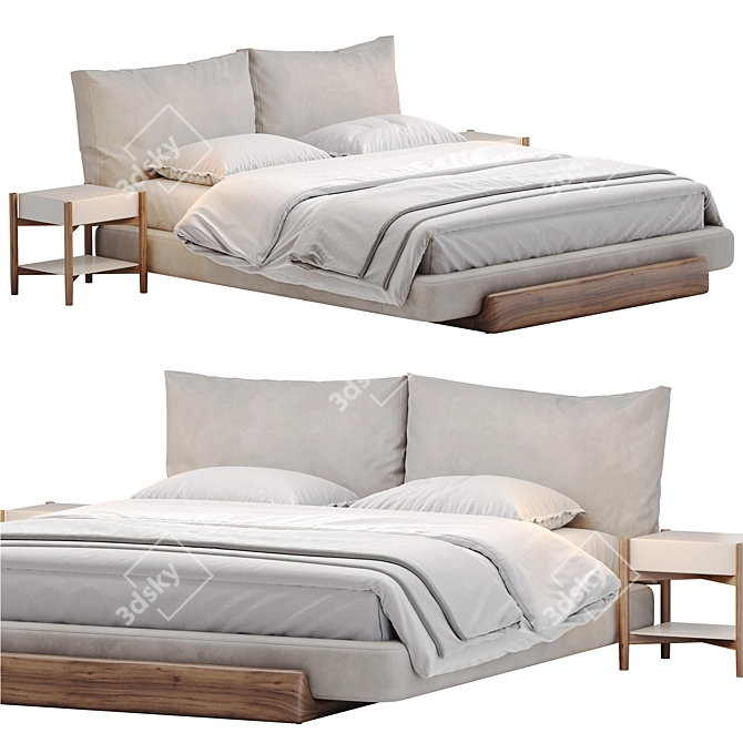 Sospiri Bed: Elegant Wood & Upholstery 3D model image 2