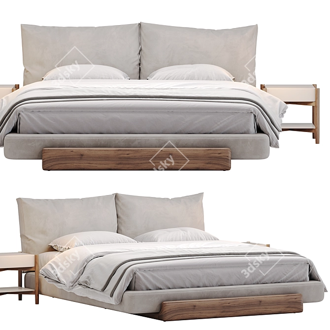 Sospiri Bed: Elegant Wood & Upholstery 3D model image 3