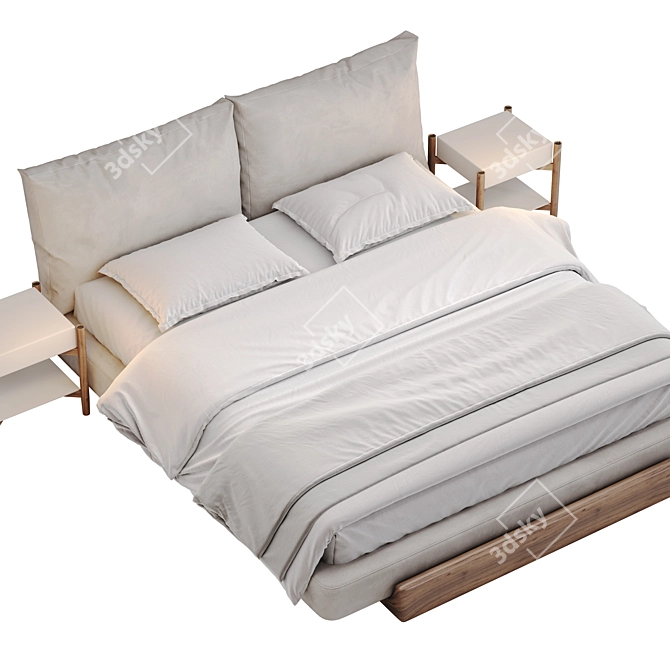 Sospiri Bed: Elegant Wood & Upholstery 3D model image 4