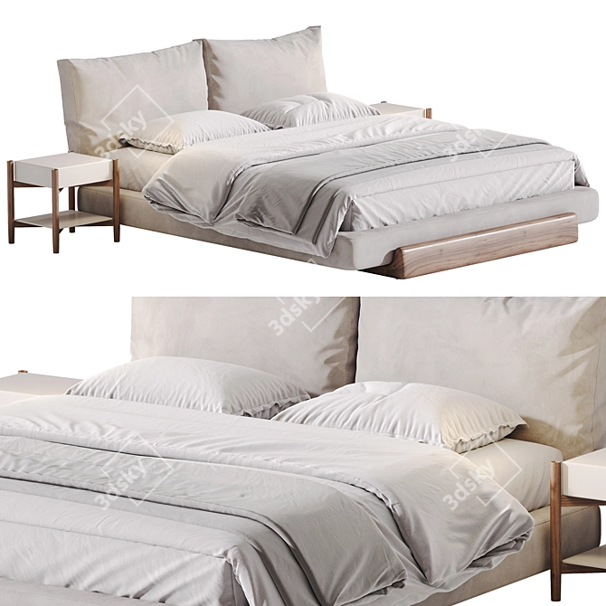 Sospiri Bed: Elegant Wood & Upholstery 3D model image 14