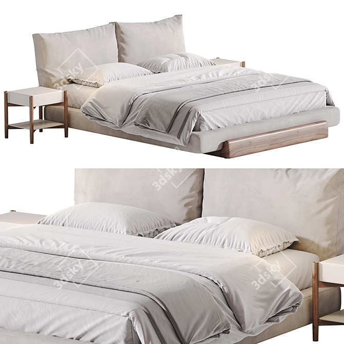 Sospiri Bed: Elegant Wood & Upholstery 3D model image 15