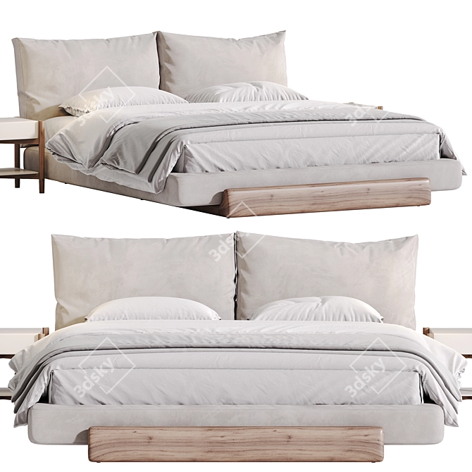 Sospiri Bed: Elegant Wood & Upholstery 3D model image 17