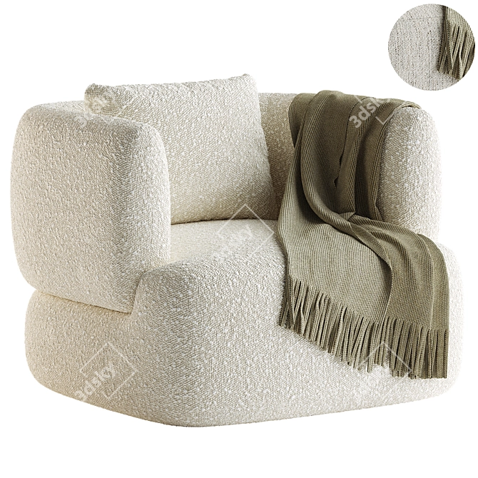 Modern Martina Swivel Armchair in Off-White Boucle 3D model image 1