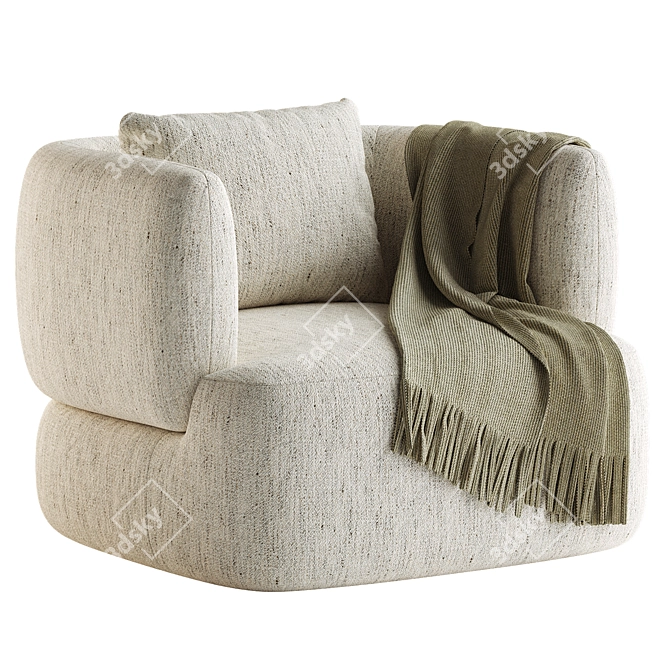 Modern Martina Swivel Armchair in Off-White Boucle 3D model image 2