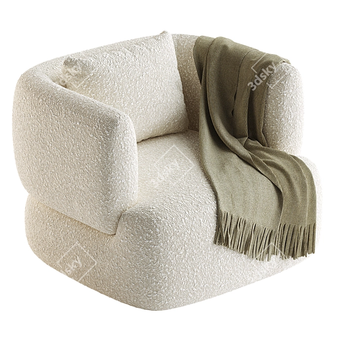 Modern Martina Swivel Armchair in Off-White Boucle 3D model image 3