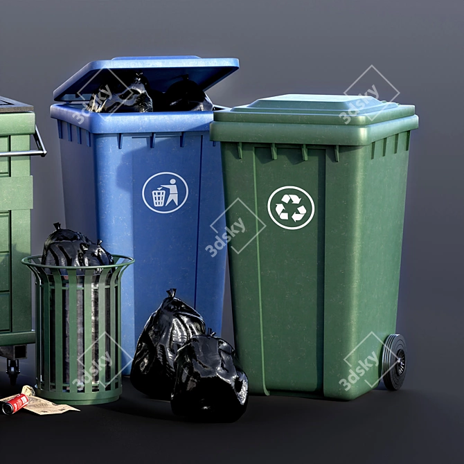 Outdoor Trash Can 3D Set 3D model image 3