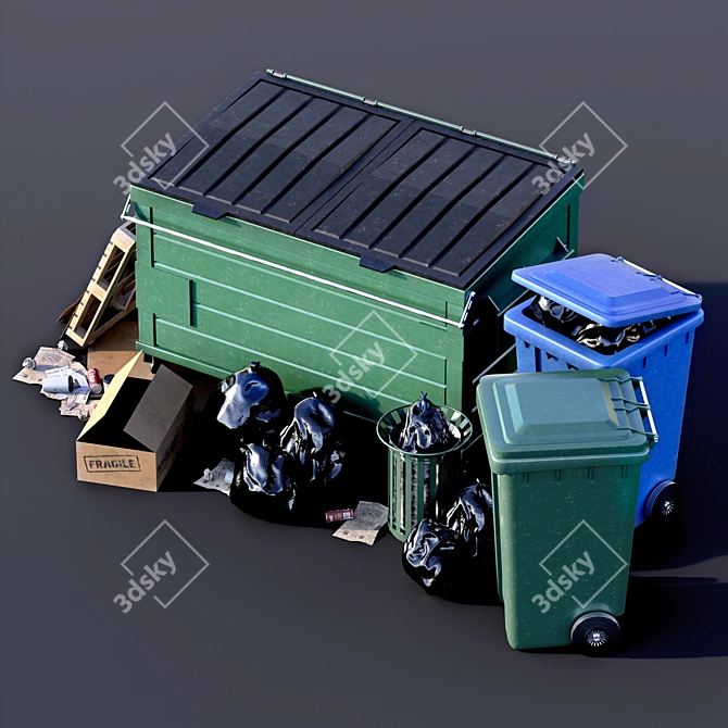 Outdoor Trash Can 3D Set 3D model image 4