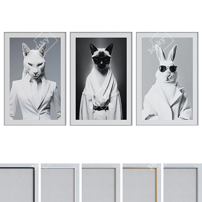 Animal Portraits Frame Set - Modern Style 3D model image 1