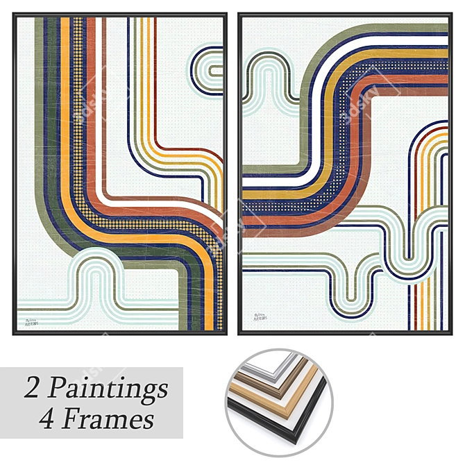 Modern Artwork Set with Frames 3D model image 1