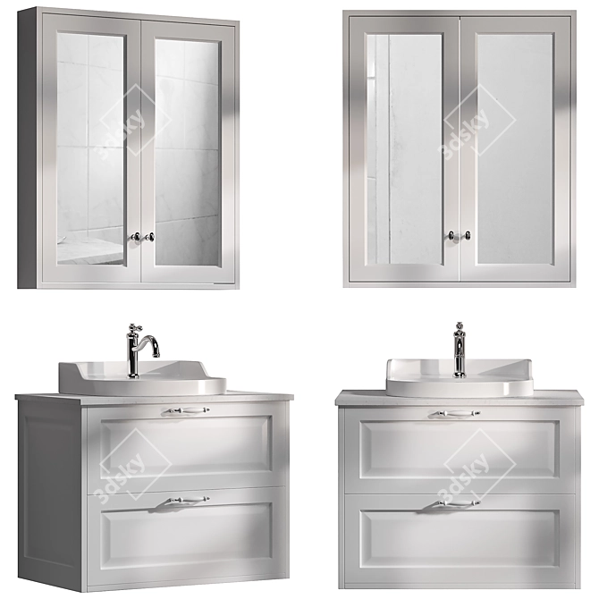 Modern White Marble Vanity Set 3D model image 1