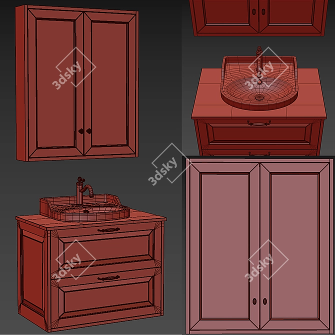 Modern White Marble Vanity Set 3D model image 4