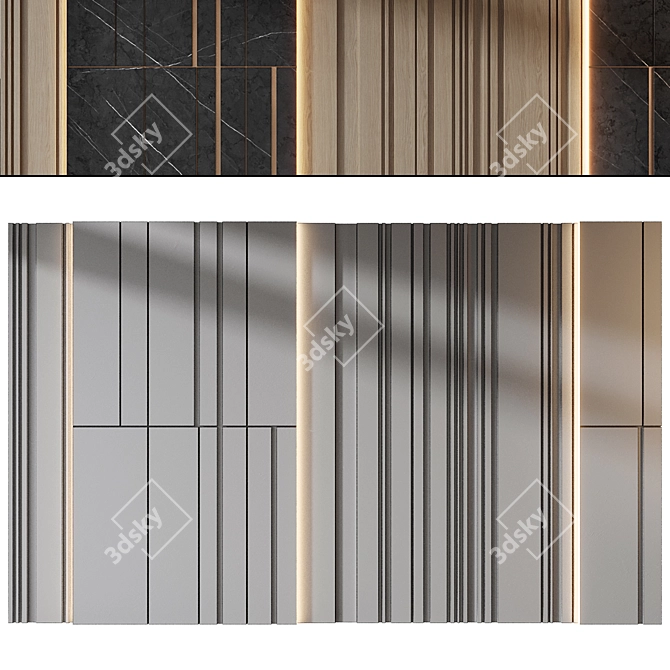 Marble Metal Wood Wall Panels 3D model image 1