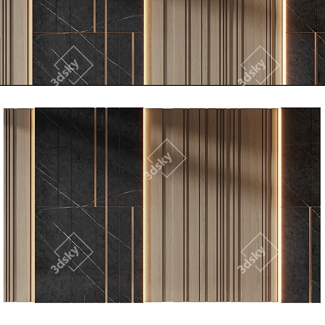 Marble Metal Wood Wall Panels 3D model image 2