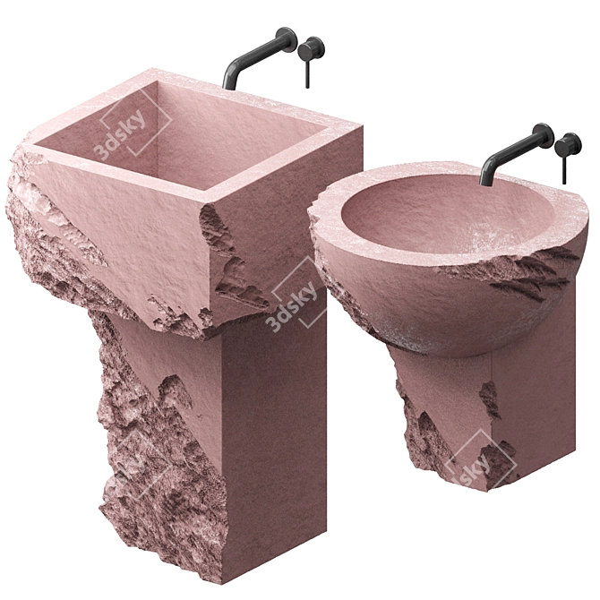 Custom Stone Wash Basin Set 3D model image 3