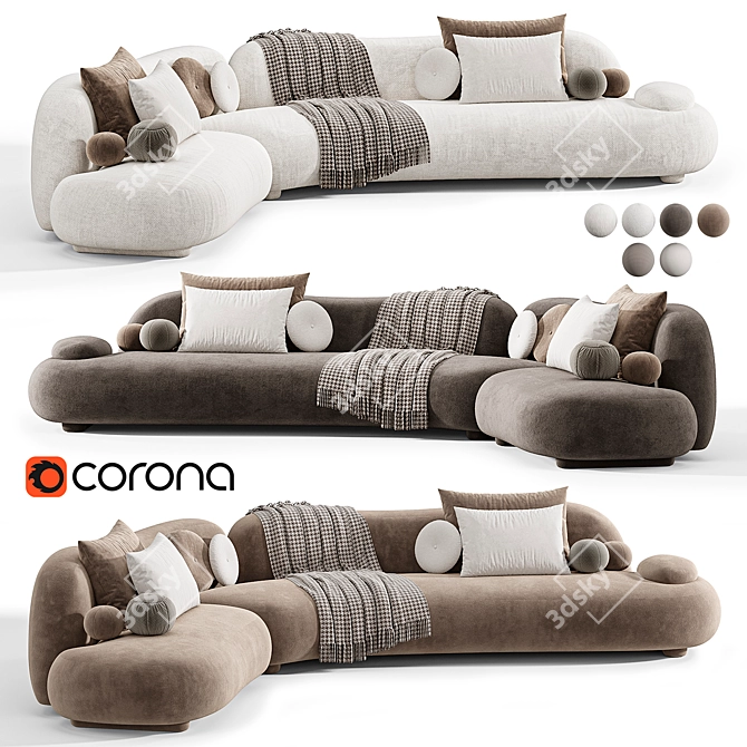 Modular Wave Sofa, Designer Edition 3D model image 1