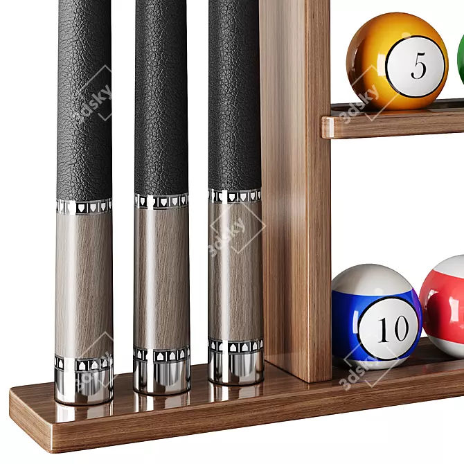 Billiard Cue and Ball Wall Rack 3D model image 2