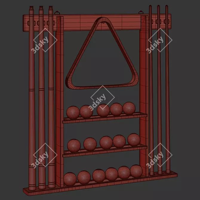 Billiard Cue and Ball Wall Rack 3D model image 3