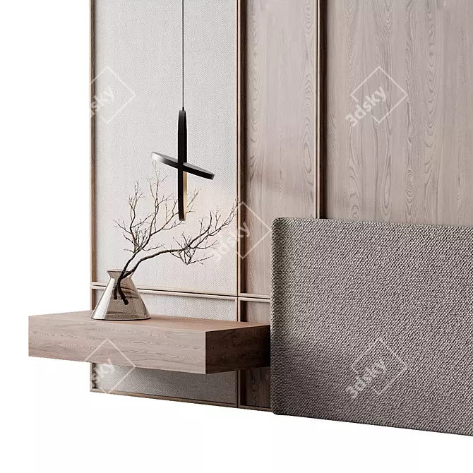  Modern Upholstered Headboard - Grey 3D model image 3