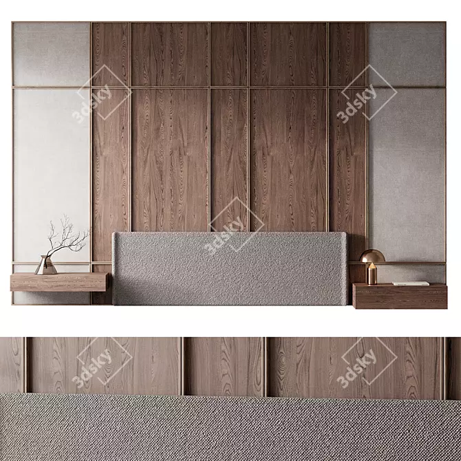  Modern Upholstered Headboard - Grey 3D model image 6