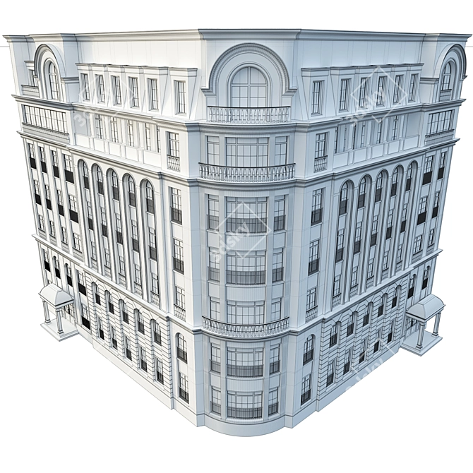 Modern Corner Residential Building Model 3D model image 7