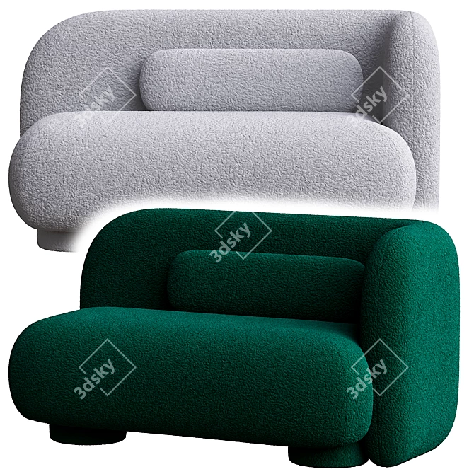 Cozy Emerald Sofa Bed & Ottoman 3D model image 3