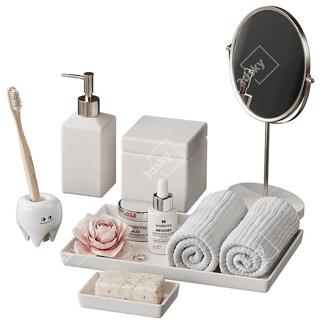 White Earthenware Bathroom Set. Modern Decor. 3D model image 4