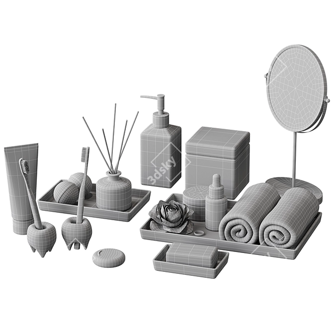 White Earthenware Bathroom Set. Modern Decor. 3D model image 6