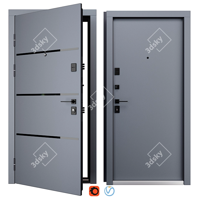 Fort Entrance Metal Door 900x2050mm 3D model image 1