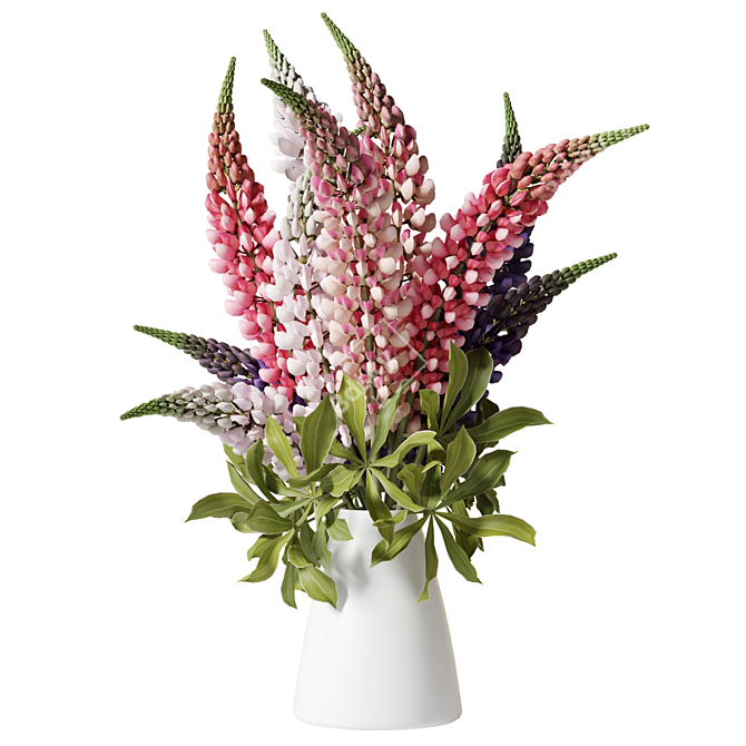 Lupine Trio in White Vase 3D model image 1