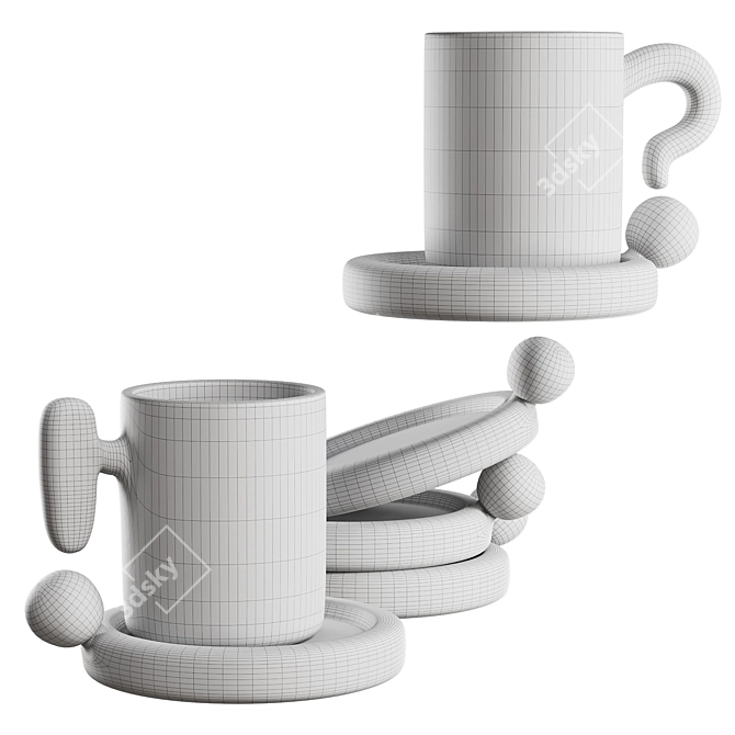 Ceramic Coffee Cup & Saucer 3D model image 3