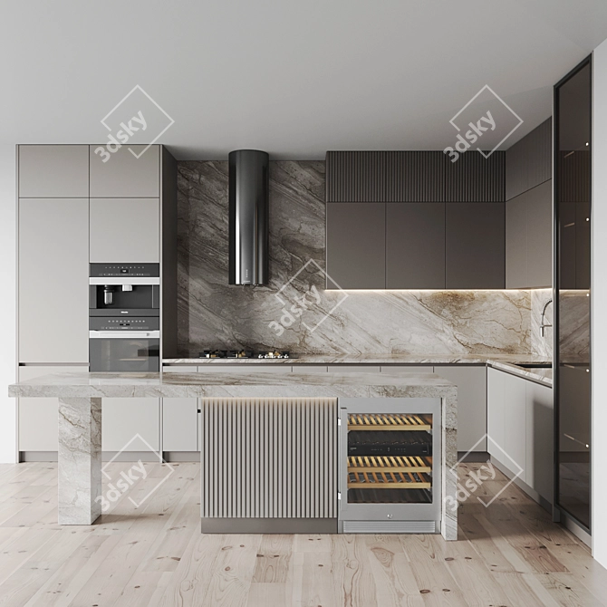 Modern Kitchen 3D Model Set 3D model image 1