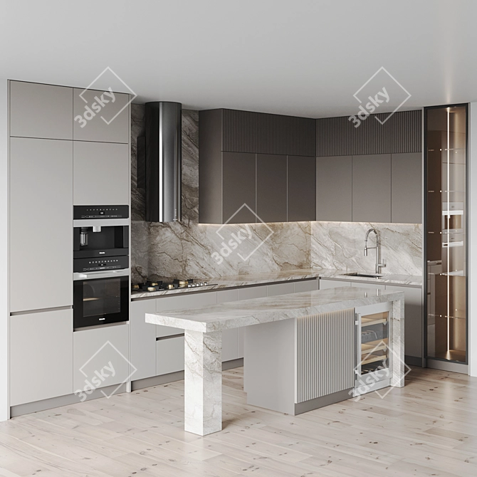 Modern Kitchen 3D Model Set 3D model image 2