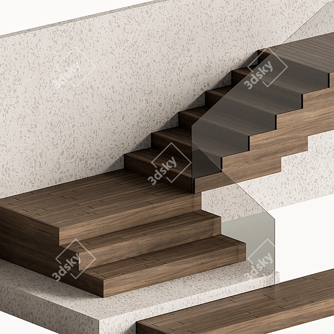 Contemporary Glass Stair Railing 3D model image 3