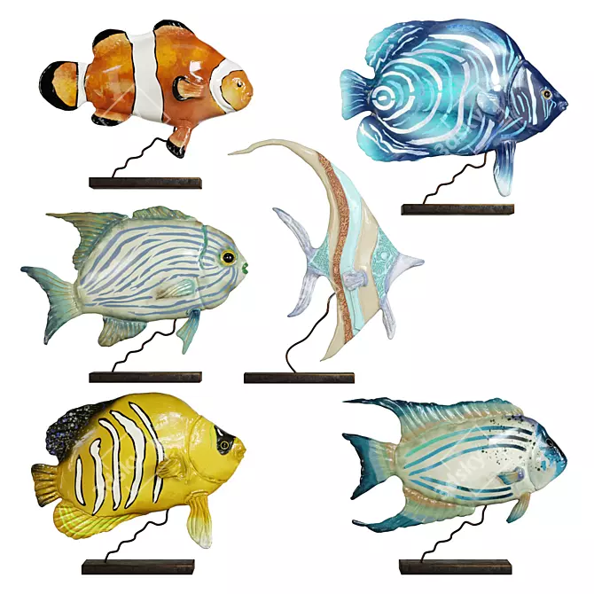 Colorful Fish Figurines Set 3D model image 1