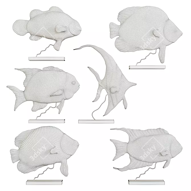 Colorful Fish Figurines Set 3D model image 2