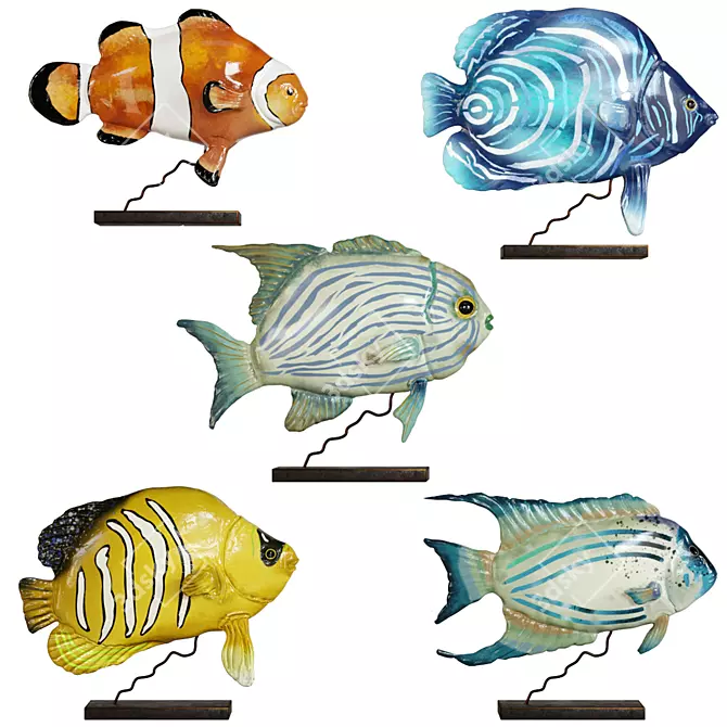 Colorful Fish Figurines Set 3D model image 8