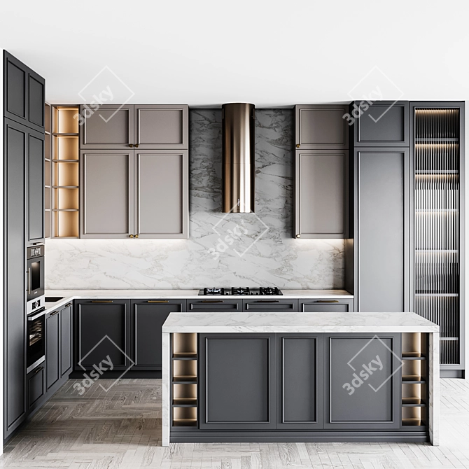 Adjustable Neoclassic Kitchen Unit 3D model image 1