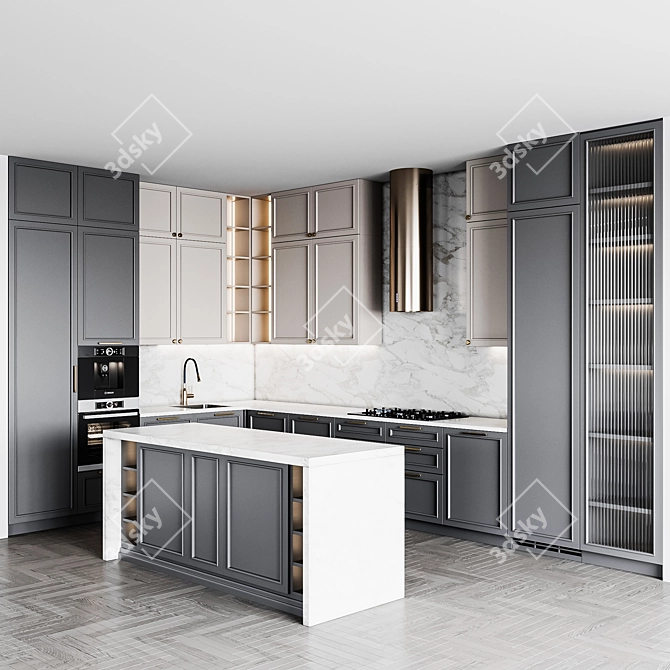 Adjustable Neoclassic Kitchen Unit 3D model image 2