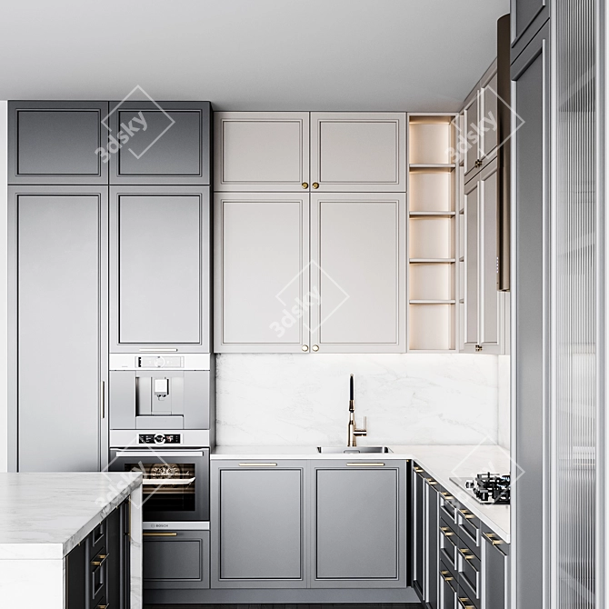 Adjustable Neoclassic Kitchen Unit 3D model image 3