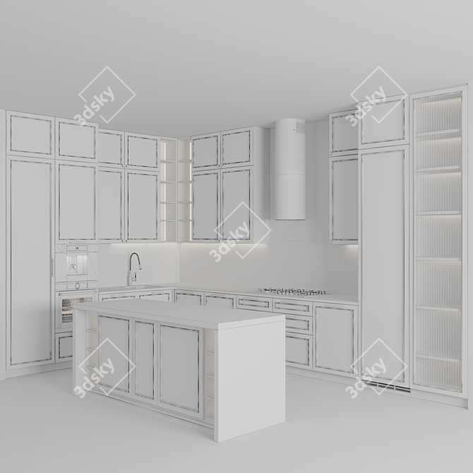 Adjustable Neoclassic Kitchen Unit 3D model image 6