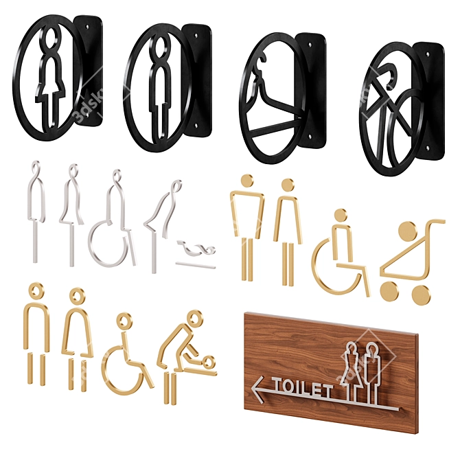 Bathroom Door Signs Set 3D model image 1